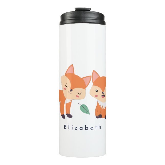 Cute Orange Foxes Graphic Illustration Thermal Tumbler (Front)