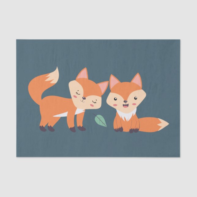 Cute Orange Foxes Graphic Illustration Tissue Paper (Front)