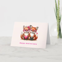 Cute Orange Foxes in Love Anniversary