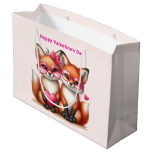 Cute Orange Foxes in Love Birthday Large Gift Bag