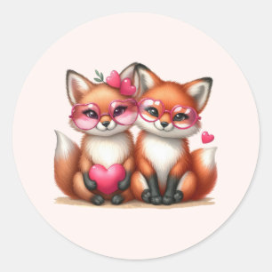 Cute Orange Foxes in Love Classic Round Sticker
