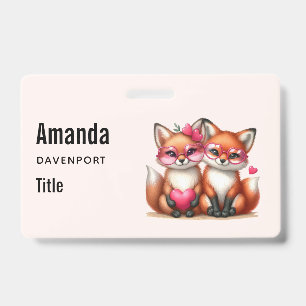 Cute Orange Foxes in Love ID Badge