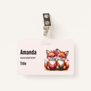 Cute Orange Foxes in Love ID Badge