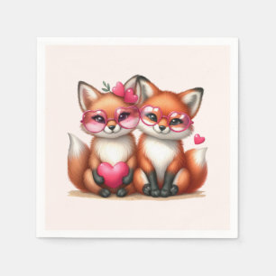 Cute Orange Foxes in Love Napkin