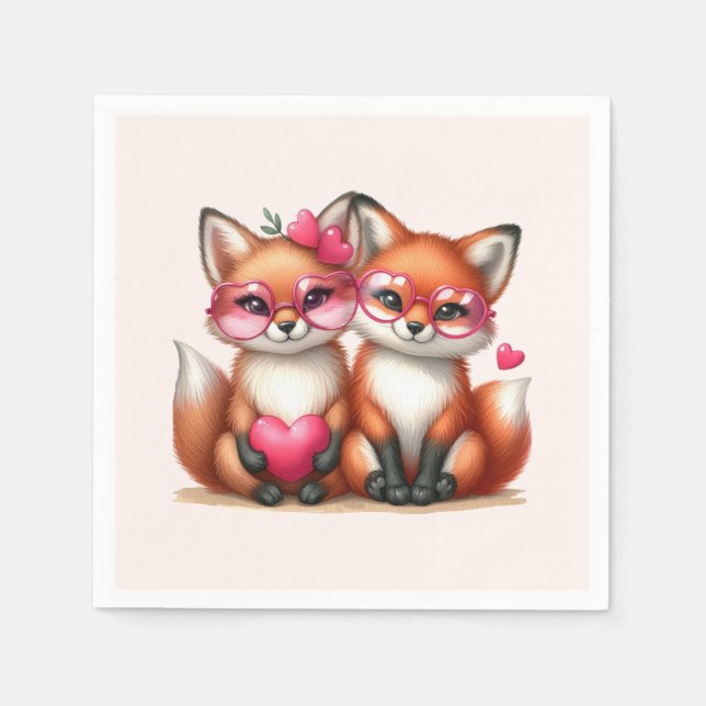 Cute Orange Foxes in Love Napkin (Front)