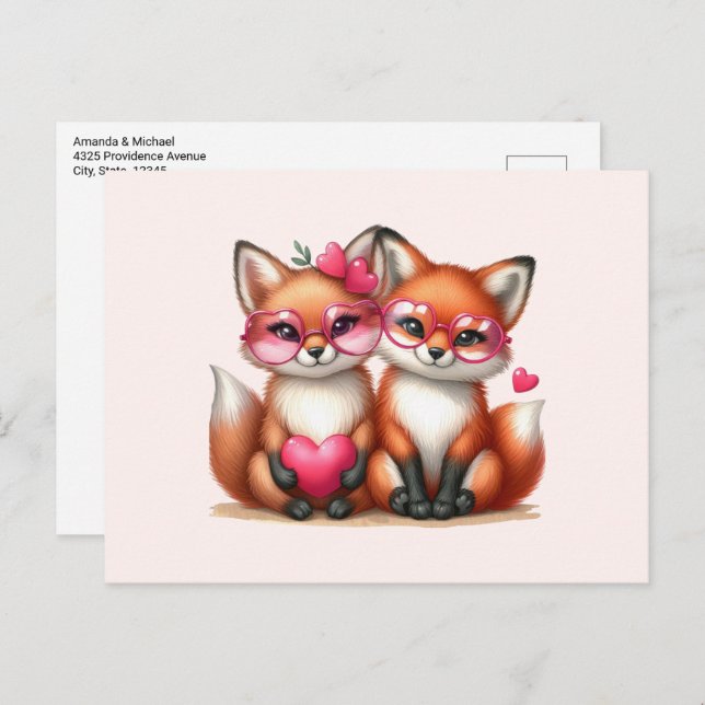 Cute Orange Foxes in Love Postcard (Front/Back)