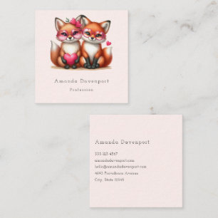 Cute Orange Foxes in Love Square Business Card