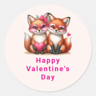 Cute Orange Foxes in Love Valentine's Day Classic Round Sticker
