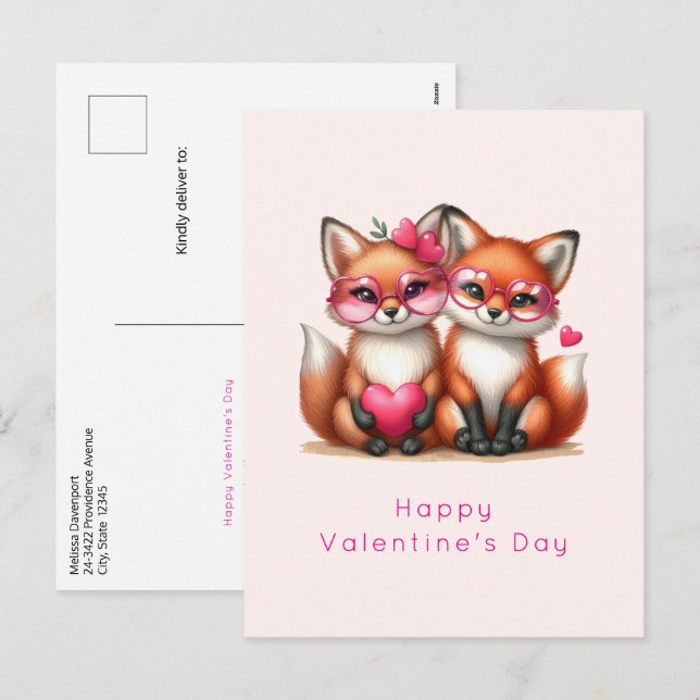 Cute Orange Foxes in Love Valentine's Day Holiday Postcard (Front/Back)