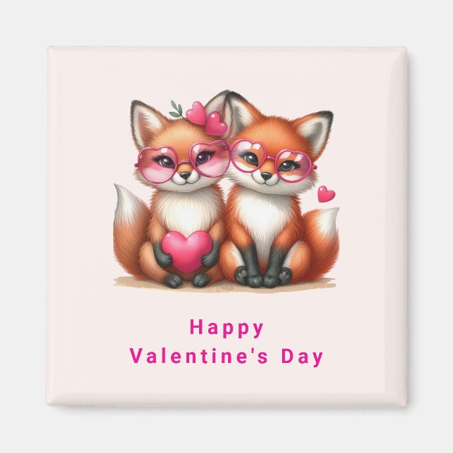 Cute Orange Foxes in Love Valentine's Day Magnet (Front)