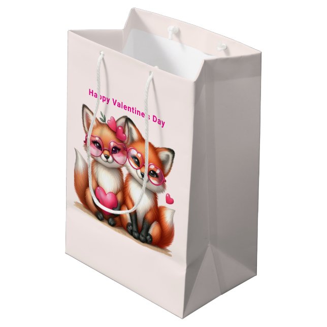 Cute Orange Foxes in Love Valentine's Day Medium Gift Bag (Back Angled)