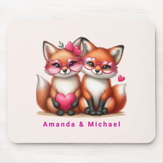 Cute Orange Foxes in Love Valentine's Day Mouse Mat (Front)