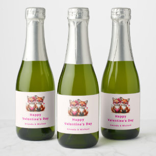 Cute Orange Foxes in Love Valentine's Day Sparkling Wine Label