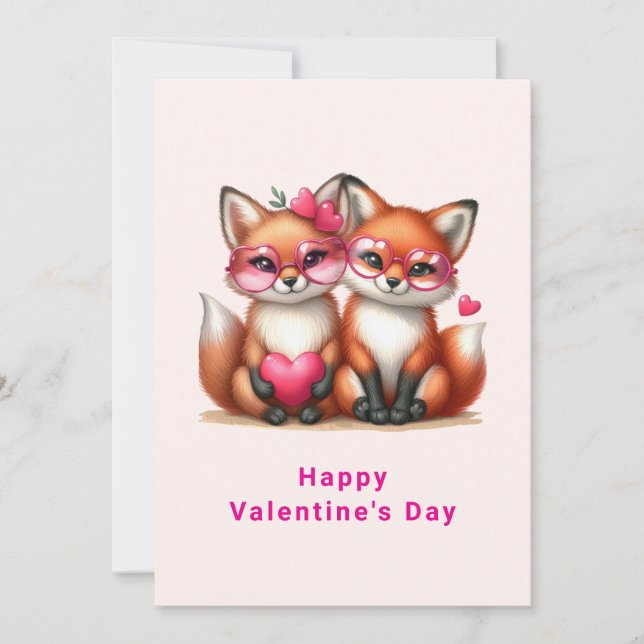 Cute Orange Foxes in Love Valentine's Holiday Card (Front)