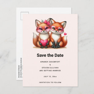 Cute Orange Foxes in Love Wedding Announcement Postcard