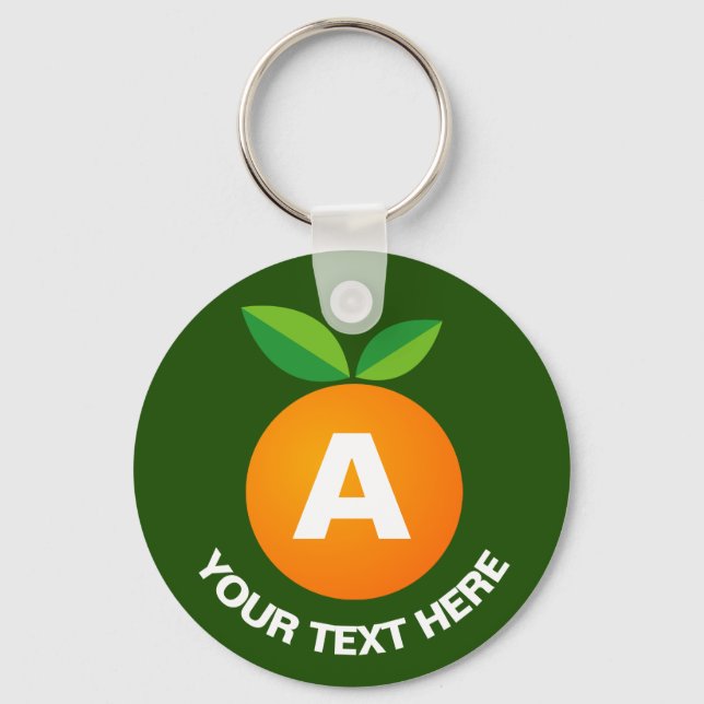 Cute orange fruit custom monogram button keychains (Front)