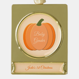 Cute Orange Gender Neutral Pumpkin 1st Christmas Gold Plated Banner Ornament