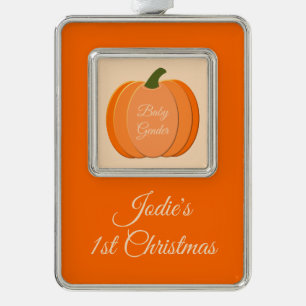 Cute Orange Gender Neutral Pumpkin 1st Christmas Silver Plated Framed Ornament