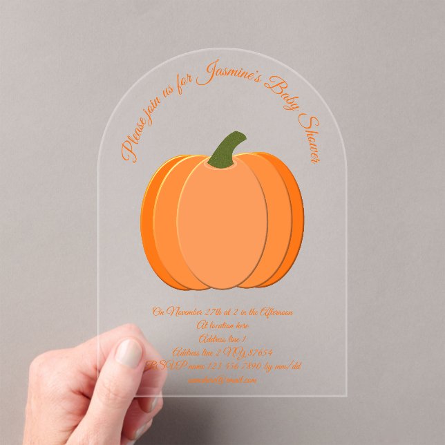Cute Orange Gender Neutral Pumpkin Baby Shower Acrylic Invitations (Insitu (Handheld))