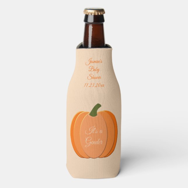 Cute Orange Gender Neutral Pumpkin Baby Shower Bottle Cooler (Bottle Front)