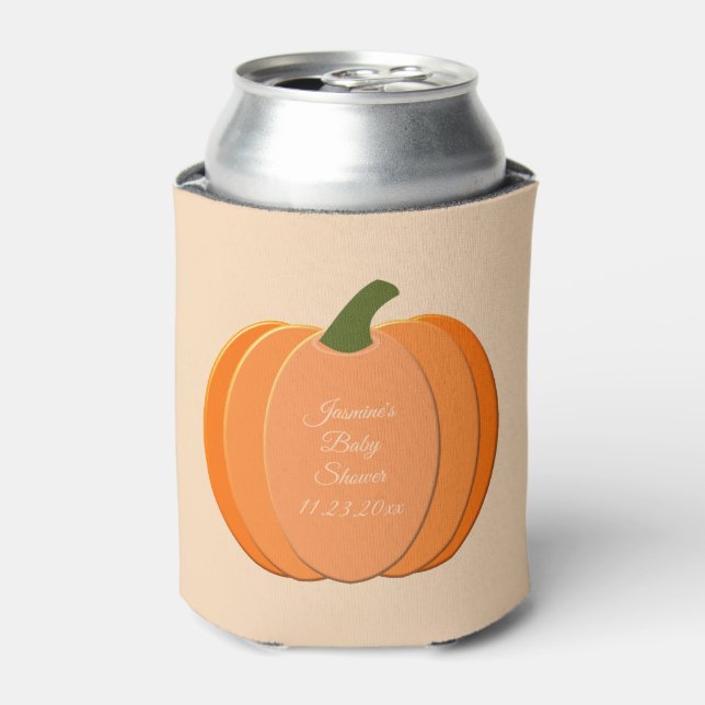 Cute Orange Gender Neutral Pumpkin Baby Shower Can Cooler (Can Front)