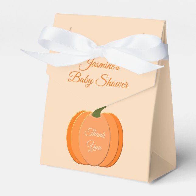 Cute Orange Gender Neutral Pumpkin Baby Shower Favour Box (Front Side)