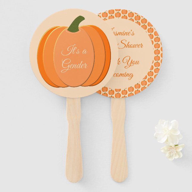 Cute Orange Gender Neutral Pumpkin Baby Shower Hand Fan (Front and Back)