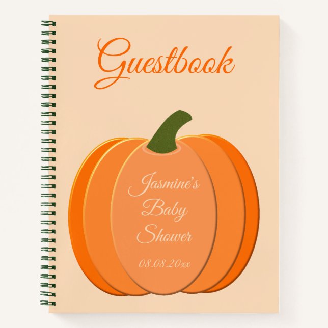 Cute Orange Gender Neutral Pumpkin Baby Shower Notebook (Front)