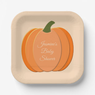 Cute Orange Gender Neutral Pumpkin Baby Shower Paper Plate