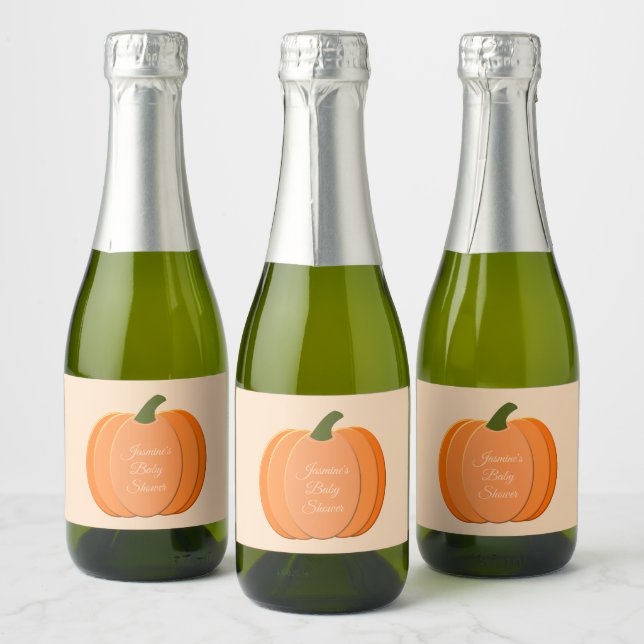 Cute Orange Gender Neutral Pumpkin Baby Shower Sparkling Wine Label (Bottles)