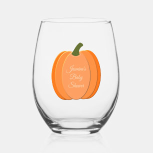 Cute Orange Gender Neutral Pumpkin Baby Shower Stemless Wine Glass
