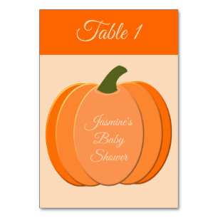Cute Orange Gender Neutral Pumpkin Baby Shower Table Number