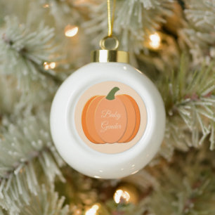 Cute Orange Gender Neutral Pumpkin Custom Ceramic Ball Christmas Ornament
