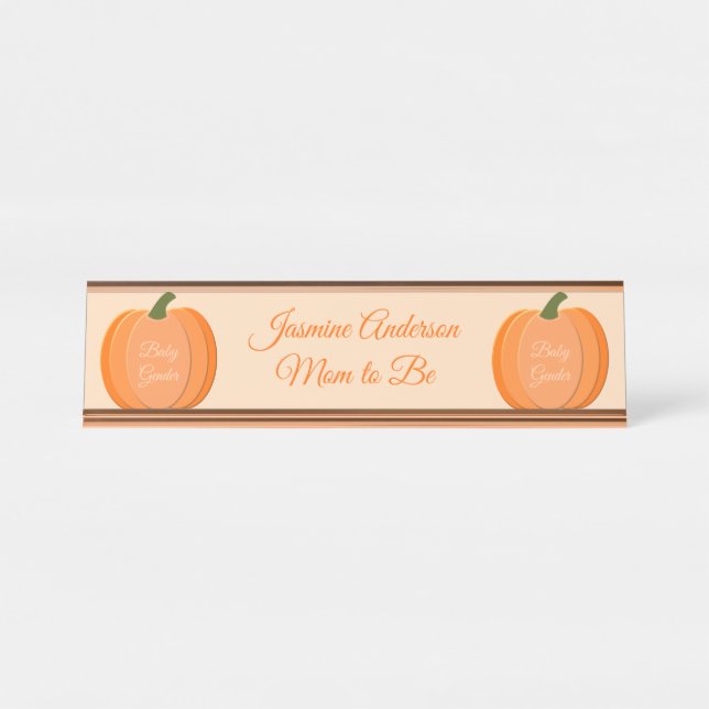 Cute Orange Gender Neutral Pumpkin Custom Desk Name Plate (Front)