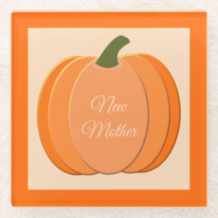 Cute Orange Gender Neutral Pumpkin Custom New Mum Glass Coaster
