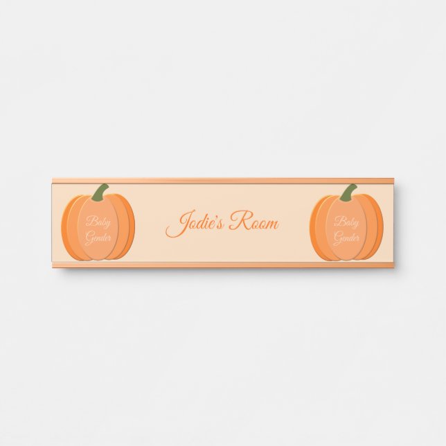 Cute Orange Gender Neutral Pumpkin Custom Nursery Door Sign (Front)