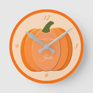 Cute Orange Gender Neutral Pumpkin Custom Nursery Round Clock