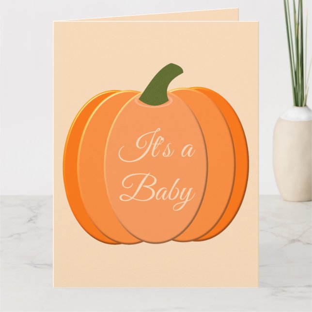 Cute Orange Gender Neutral Pumpkin Gender Reveal Card (Front)