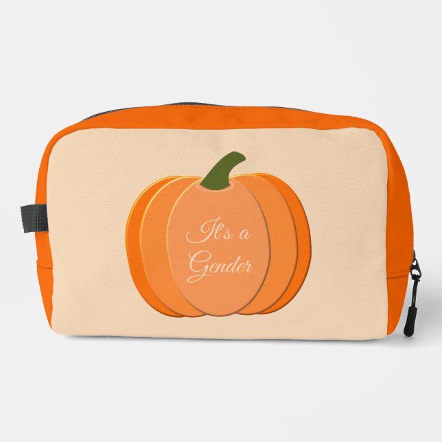 Cute Orange Gender Neutral Pumpkin Gender Reveal Dopp Kit (Front)