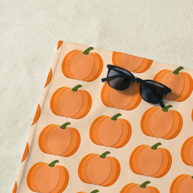 Cute Orange Gender Neutral Pumpkin Patterned Beach Towel (In Situ)
