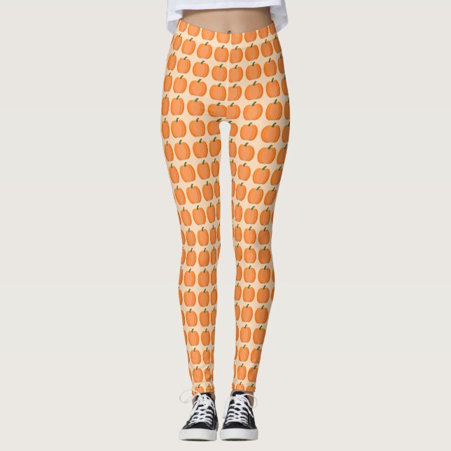 Cute Orange Gender Neutral Pumpkin Patterned Leggings (Front)