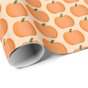 Cute Orange Gender Neutral Pumpkin Patterned Wrapping Paper
