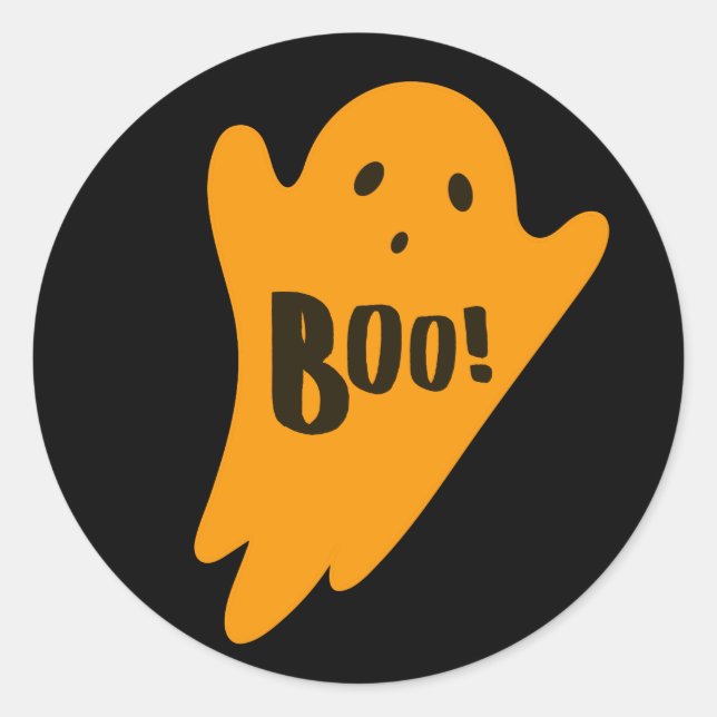 Cute orange ghost BOO classic halloween Round Sticker (Front)