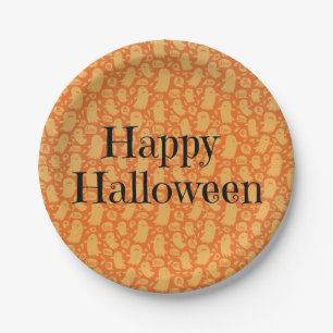 Cute Orange Ghost Happy Halloween Party Paper Plate