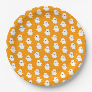 Cute Orange Ghost Pattern – Halloween Design Paper Plate
