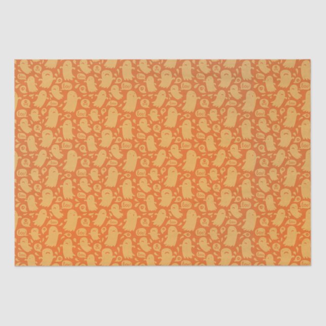 Cute Orange Ghosts Halloween Tissue Paper (Front)