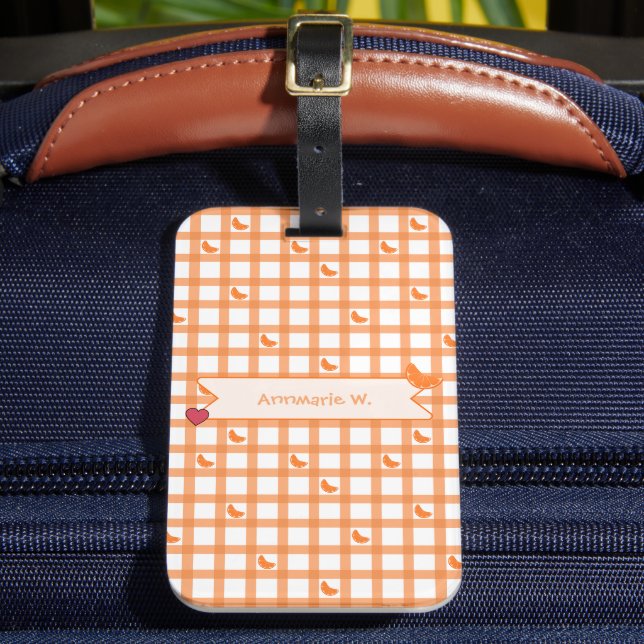 Cute Orange Gingham Luggage Tag (Front Insitu 2)