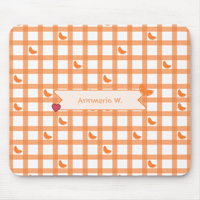 Cute Orange Gingham Mouse Mat (Front)