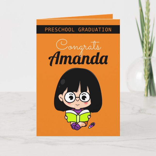 Cute Orange Girl Preschool Graduation Card (Front)