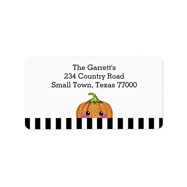 Cute Orange Glitter Pumpkin Personalized Address Label (Front)